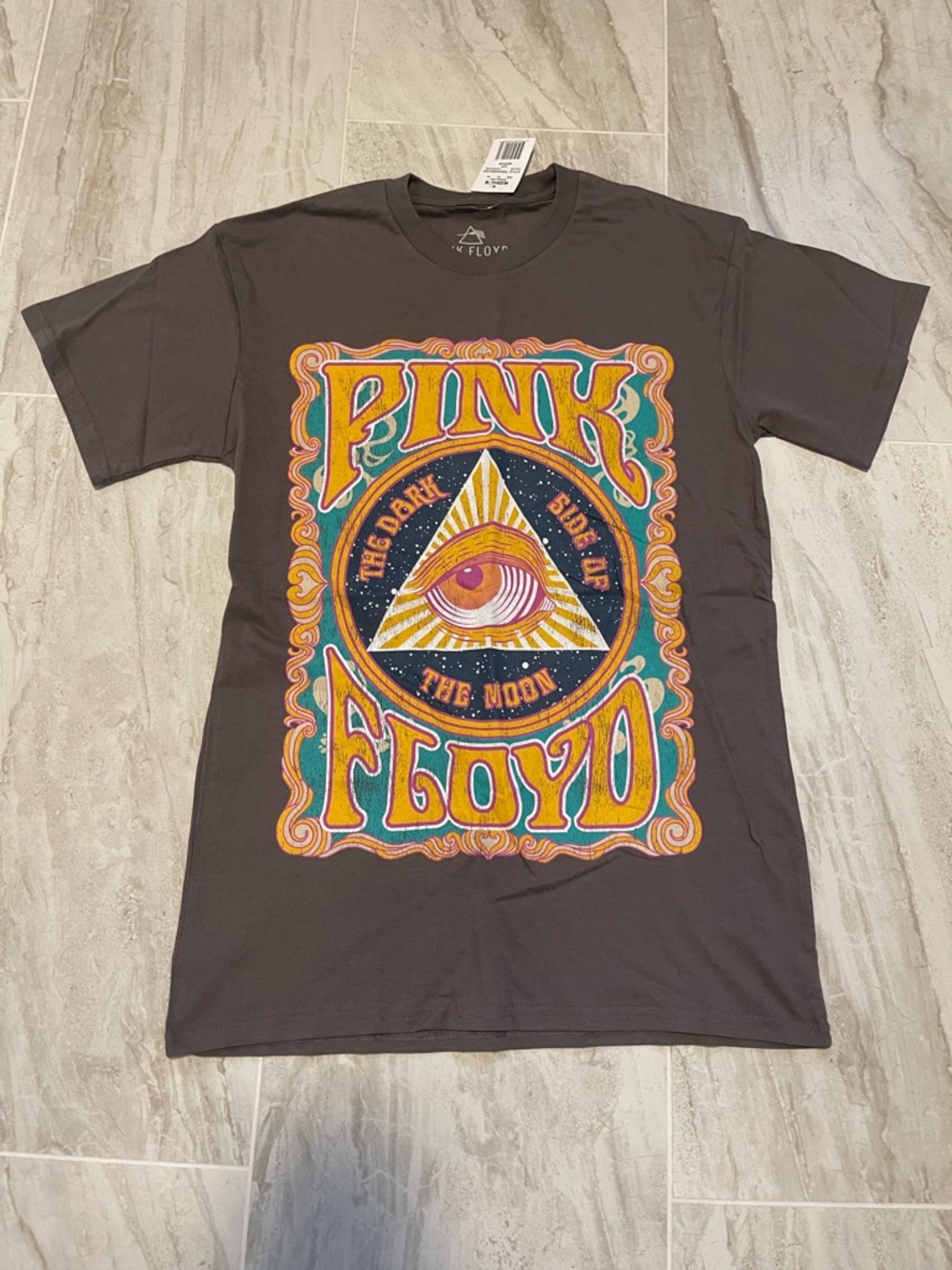 Pink Floyd Black Graphic Short Sleeve Tee with Multicolor Psychedelic Print